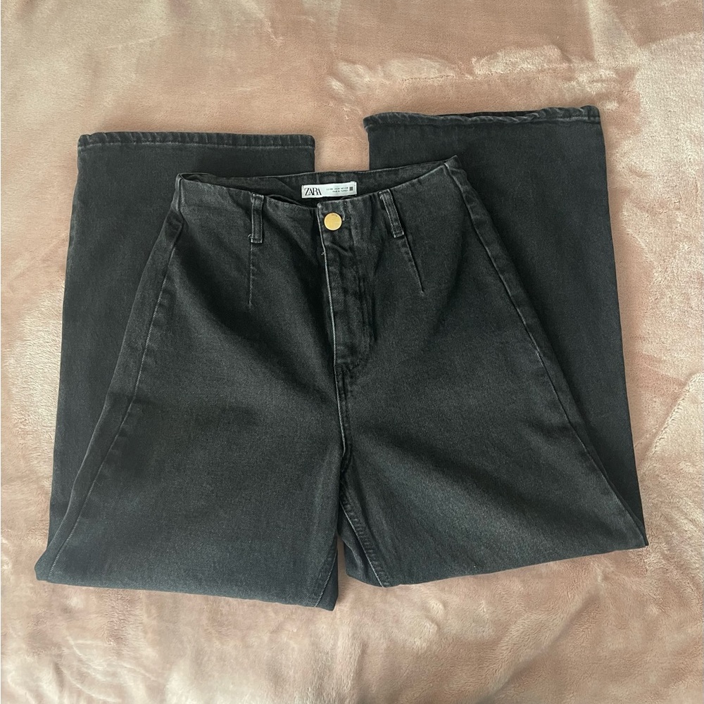 Zara high waist wide leg cropped jeans